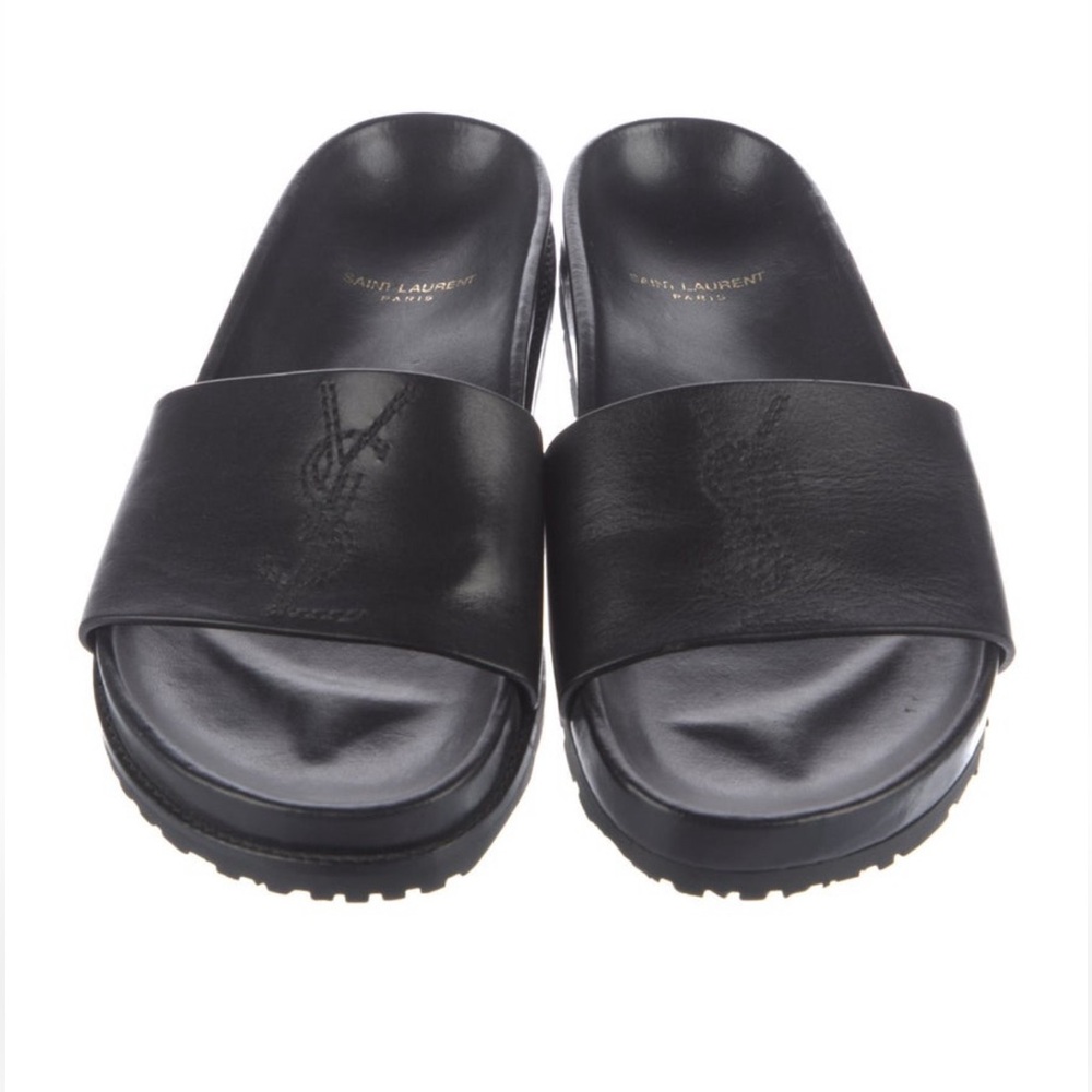 Authentic, MINT condition Saint Laurent black slide sandals.